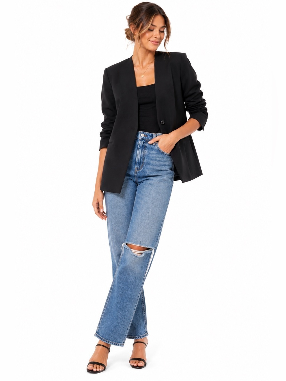 SPANX Perfect Black Ponte Collaredless Blazer Large NWT